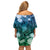 Pacific Beauty Girl Family Matching Off Shoulder Short Dress and Hawaiian Shirt Blue Polyneisan Tribal Vintage Motif