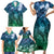 Pacific Beauty Girl Family Matching Short Sleeve Bodycon Dress and Hawaiian Shirt Blue Polyneisan Tribal Vintage Motif