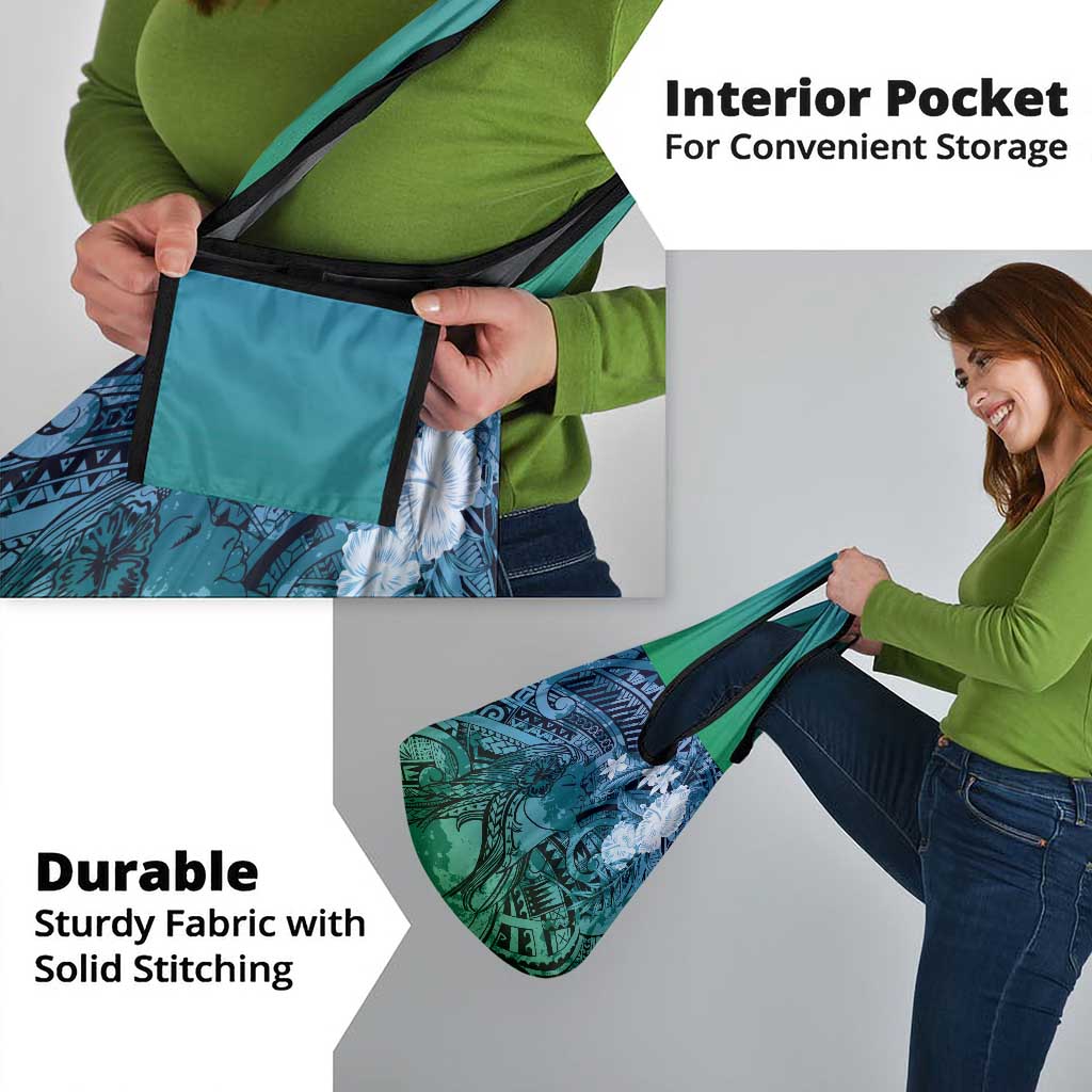 Pacific Beauty Girl Grocery Bag Blue Polyneisan Tribal Vintage Motif