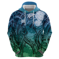 Pacific Beauty Girl Hoodie Blue Polyneisan Tribal Vintage Motif