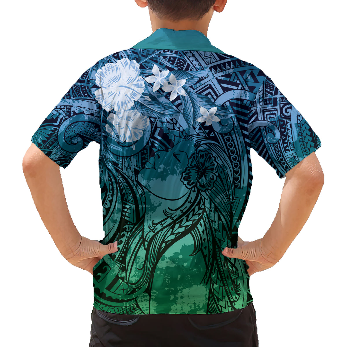 Pacific Beauty Girl Kid Hawaiian Shirt Blue Polyneisan Tribal Vintage Motif