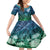 Pacific Beauty Girl Kid Short Sleeve Dress Blue Polyneisan Tribal Vintage Motif