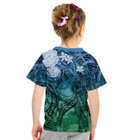Pacific Beauty Girl Kid T Shirt Blue Polyneisan Tribal Vintage Motif