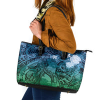 Pacific Beauty Girl Leather Tote Bag Blue Polyneisan Tribal Vintage Motif LT9 Blue - Polynesian Pride