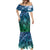Pacific Beauty Girl Mermaid Dress Blue Polyneisan Tribal Vintage Motif