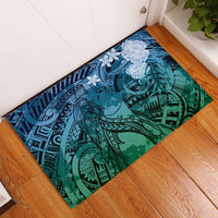 Pacific Beauty Girl Rubber Doormat Blue Polyneisan Tribal Vintage Motif