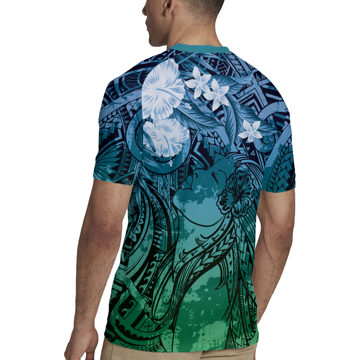 Pacific Beauty Girl Rugby Jersey Blue Polyneisan Tribal Vintage Motif