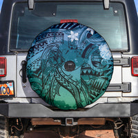 Pacific Beauty Girl Spare Tire Cover Blue Polyneisan Tribal Vintage Motif