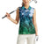 Pacific Beauty Girl Women Sleeveless Polo Shirt Blue Polyneisan Tribal Vintage Motif