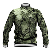 Pacific Beauty Girl Baseball Jacket Green Polyneisan Tribal Vintage Motif
