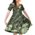 Pacific Beauty Girl Family Matching Off Shoulder Short Dress and Hawaiian Shirt Green Polyneisan Tribal Vintage Motif