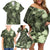 Pacific Beauty Girl Family Matching Off Shoulder Short Dress and Hawaiian Shirt Green Polyneisan Tribal Vintage Motif