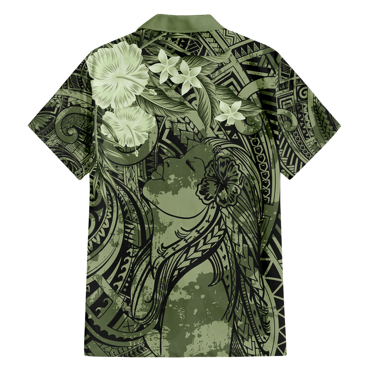 Pacific Beauty Girl Family Matching Tank Maxi Dress and Hawaiian Shirt Green Polyneisan Tribal Vintage Motif