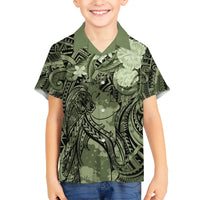 Pacific Beauty Girl Kid Hawaiian Shirt Green Polyneisan Tribal Vintage Motif