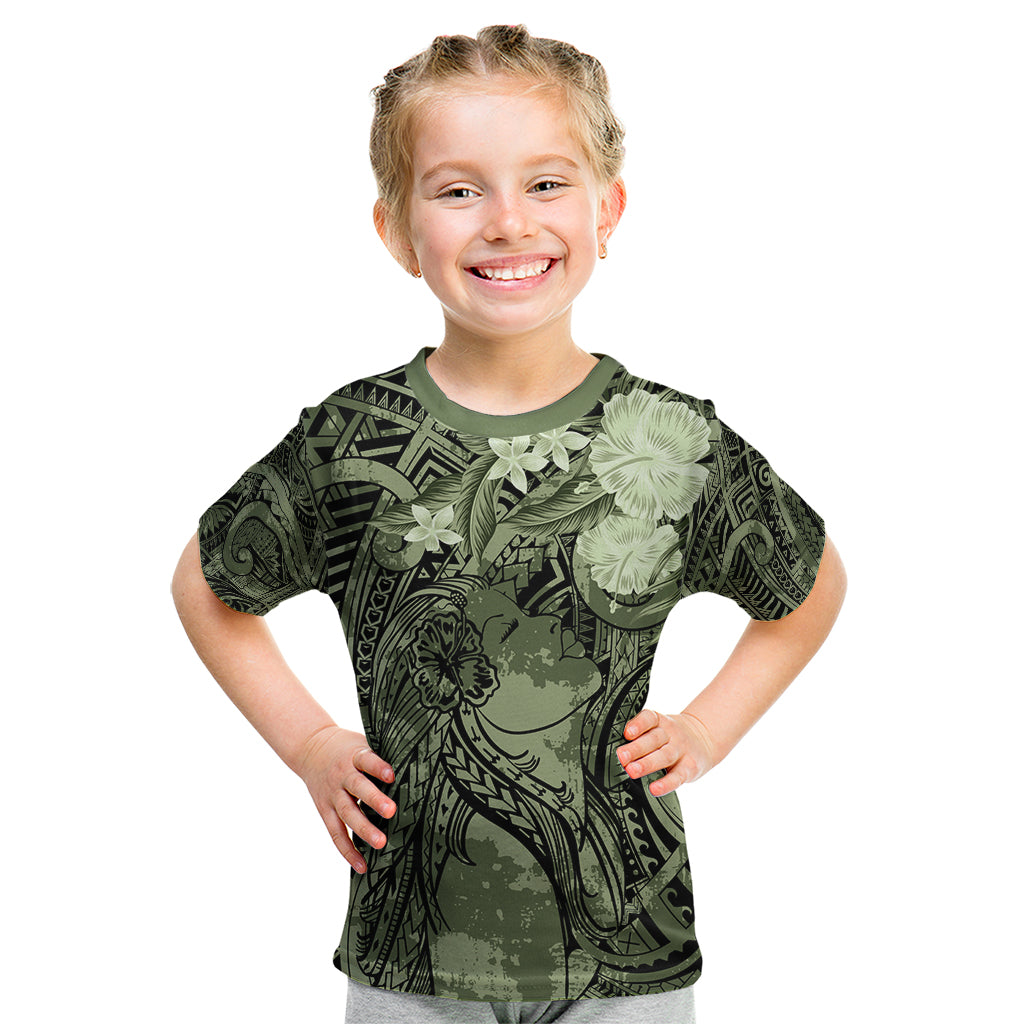Pacific Beauty Girl Kid T Shirt Green Polyneisan Tribal Vintage Motif