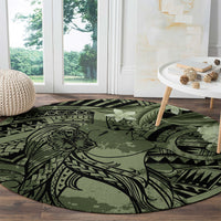 Pacific Beauty Girl Round Carpet Green Polyneisan Tribal Vintage Motif LT9 - Polynesian Pride