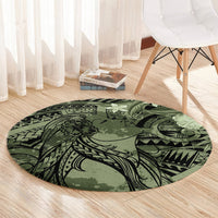 Pacific Beauty Girl Round Carpet Green Polyneisan Tribal Vintage Motif LT9 - Polynesian Pride