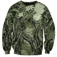 Pacific Beauty Girl Sweatshirt Green Polyneisan Tribal Vintage Motif