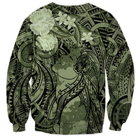 Pacific Beauty Girl Sweatshirt Green Polyneisan Tribal Vintage Motif