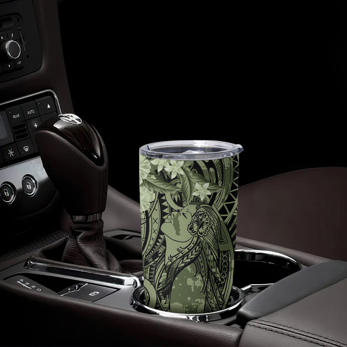 Pacific Beauty Girl Tumbler Cup Green Polyneisan Tribal Vintage Motif