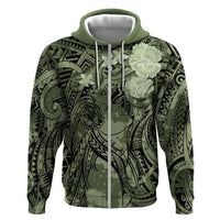 Pacific Beauty Girl Zip Hoodie Green Polyneisan Tribal Vintage Motif