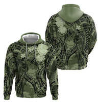 Pacific Beauty Girl Zip Hoodie Green Polyneisan Tribal Vintage Motif