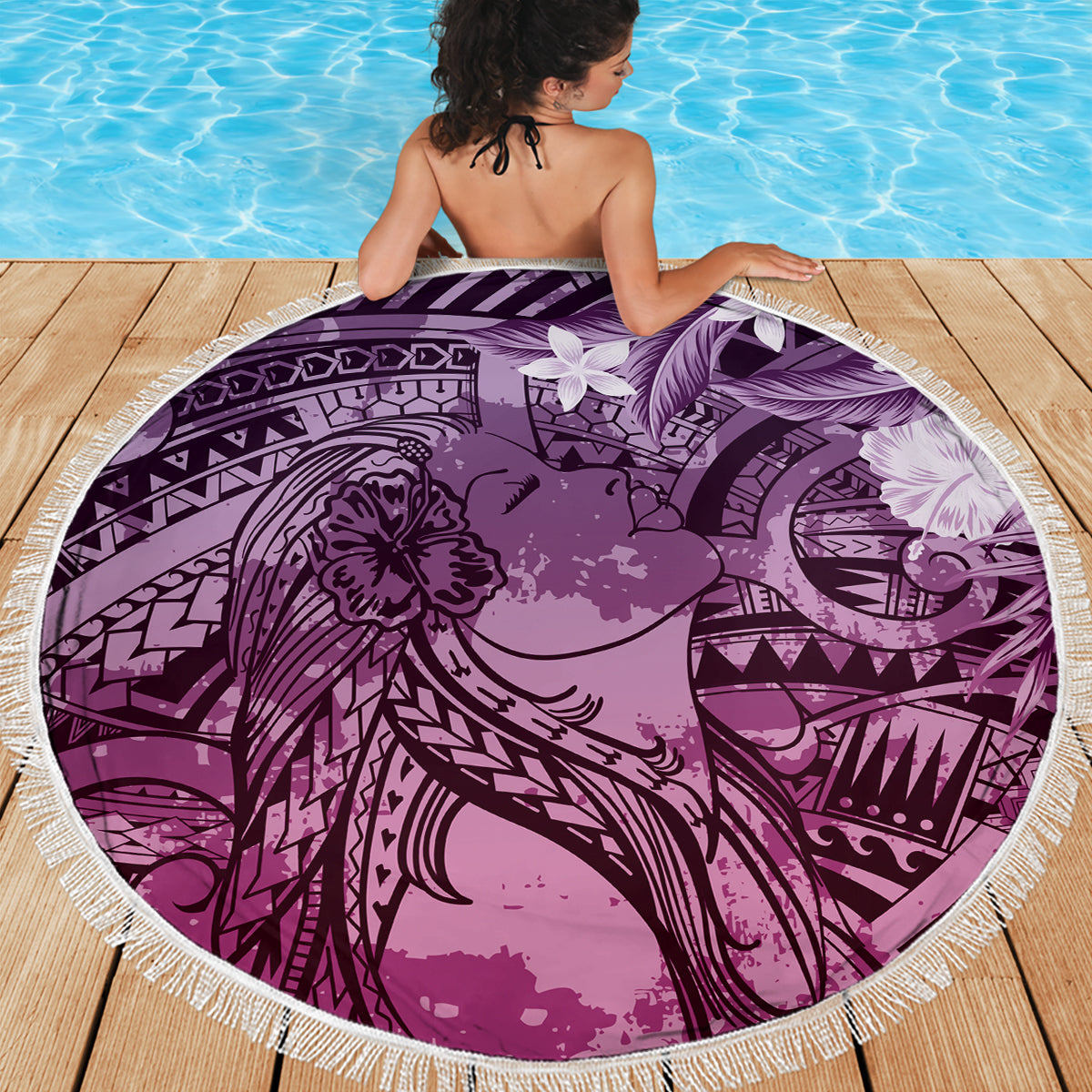 Pacific Beauty Girl Beach Blanket Pink Polyneisan Tribal Vintage Motif