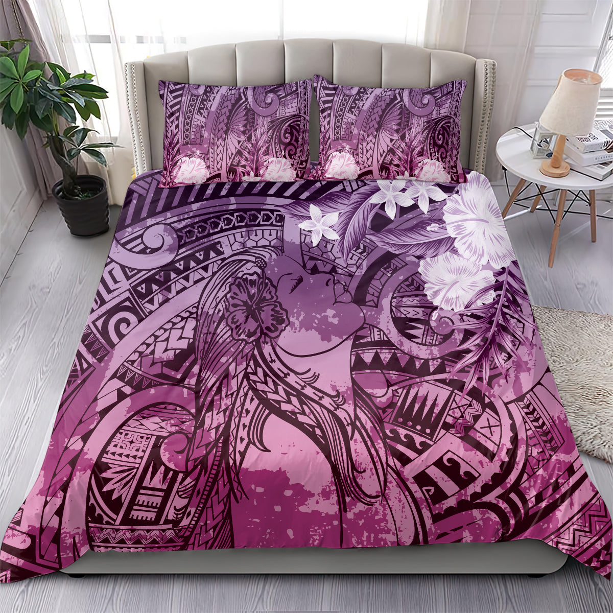 Pacific Beauty Girl Bedding Set Pink Polyneisan Tribal Vintage Motif