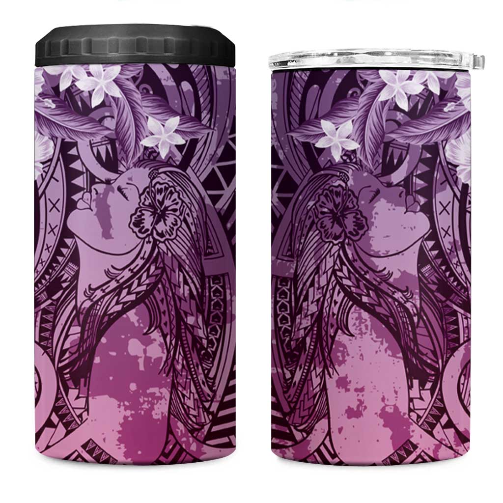 Pacific Beauty Girl 4 in 1 Can Cooler Tumbler Pink Polyneisan Tribal Vintage Motif