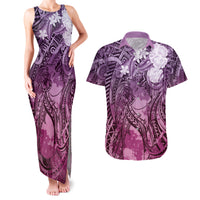 Pacific Beauty Girl Couples Matching Tank Maxi Dress and Hawaiian Shirt Pink Polyneisan Tribal Vintage Motif