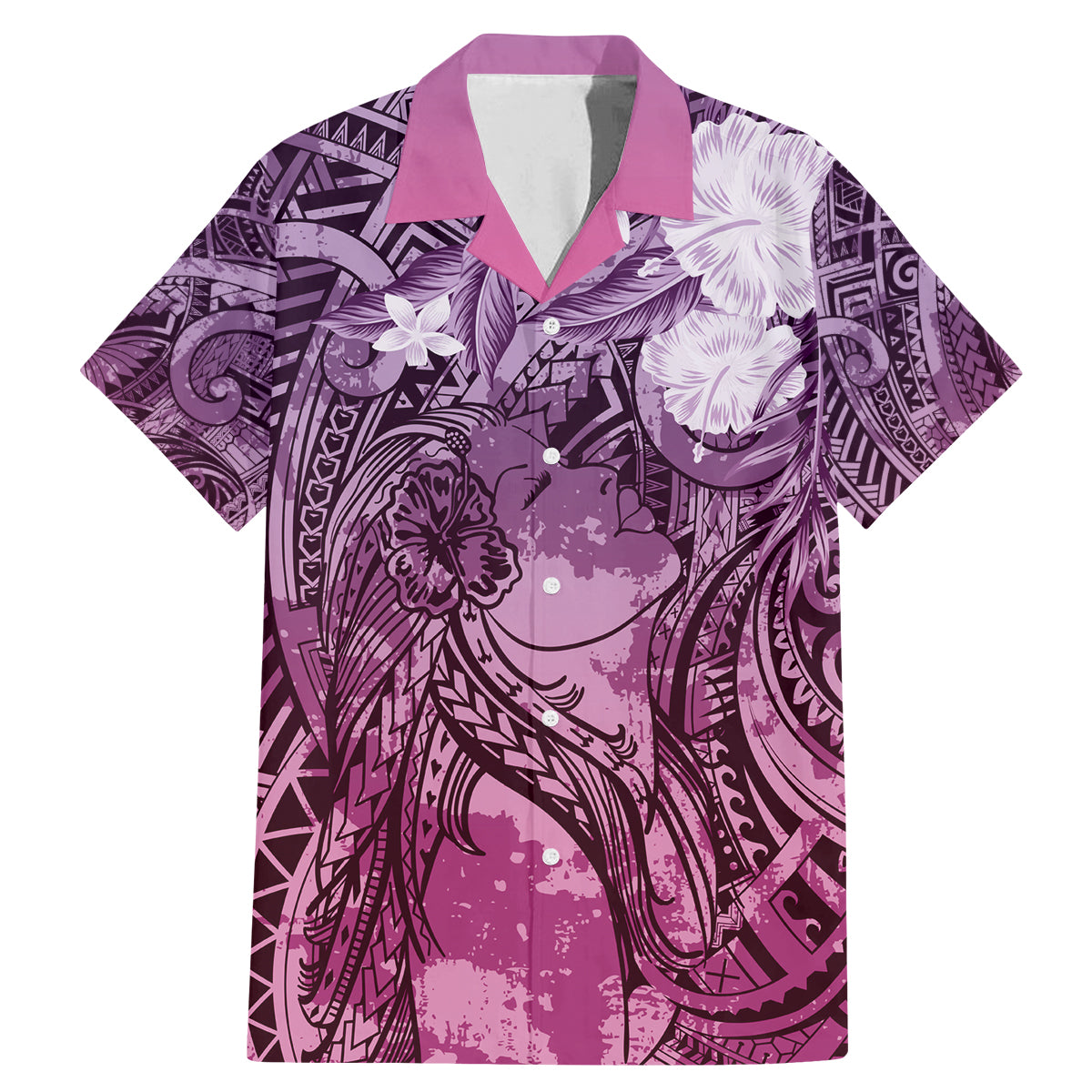 Pacific Beauty Girl Family Matching Mermaid Dress and Hawaiian Shirt Pink Polyneisan Tribal Vintage Motif