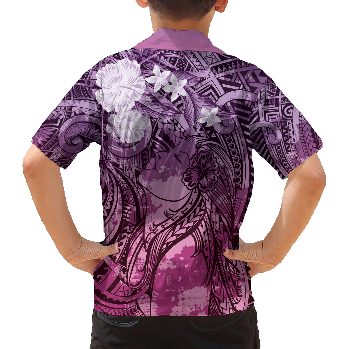 Pacific Beauty Girl Family Matching Puletasi and Hawaiian Shirt Pink Polyneisan Tribal Vintage Motif