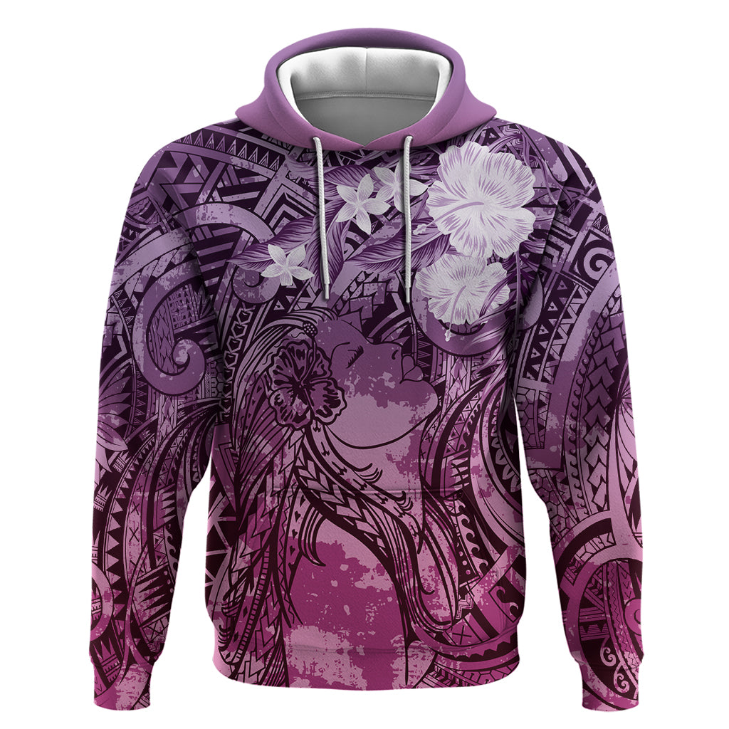 Pacific Beauty Girl Hoodie Pink Polyneisan Tribal Vintage Motif