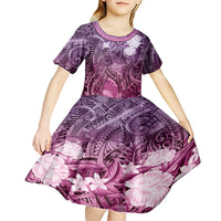 Pacific Beauty Girl Kid Short Sleeve Dress Pink Polyneisan Tribal Vintage Motif