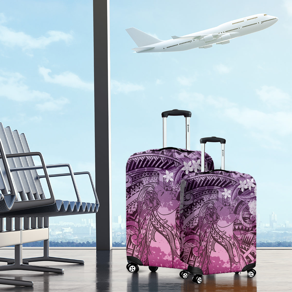 Pacific Beauty Girl Luggage Cover Pink Polyneisan Tribal Vintage Motif
