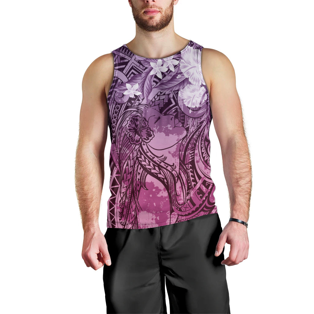 Pacific Beauty Girl Men Tank Top Pink Polyneisan Tribal Vintage Motif