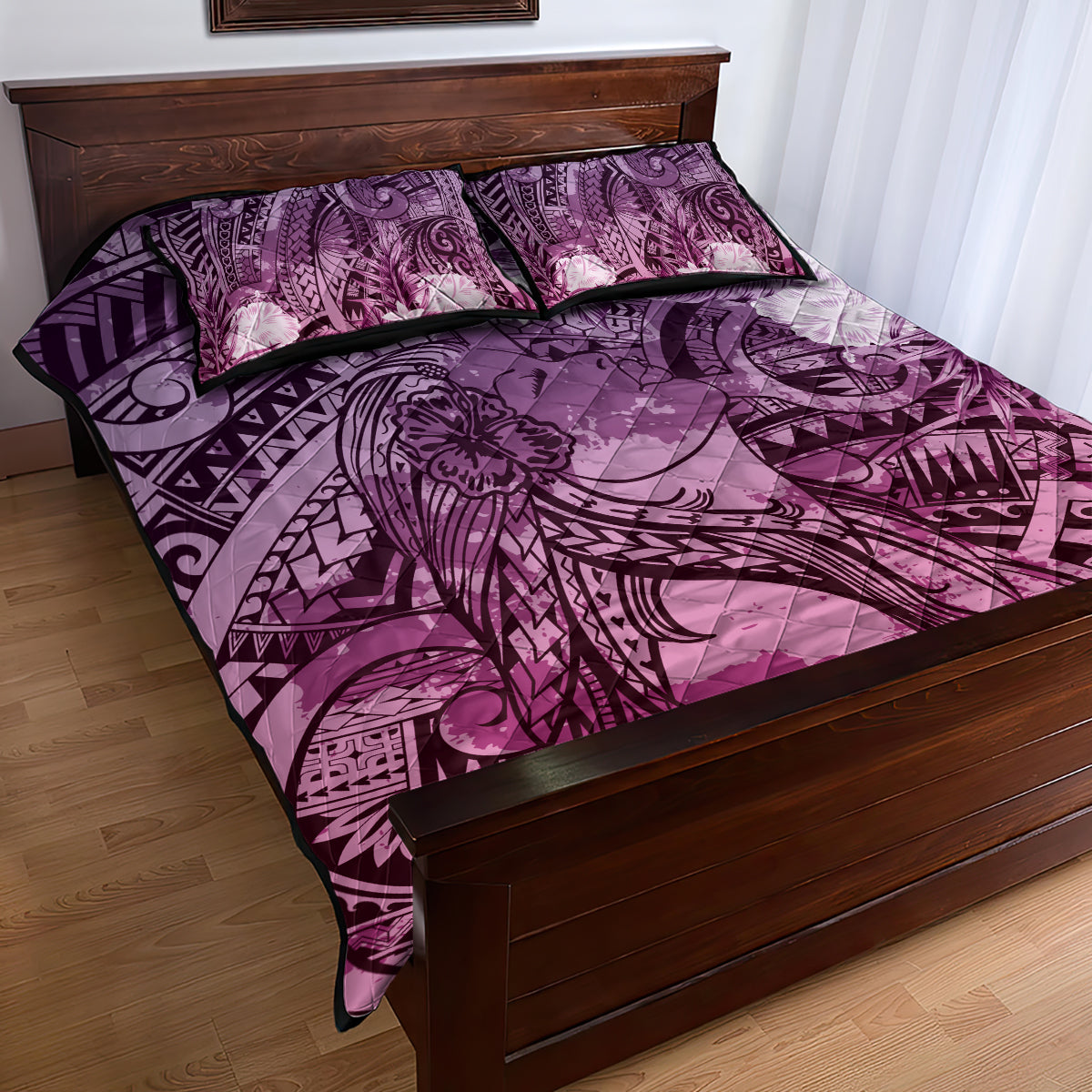 Pacific Beauty Girl Quilt Bed Set Pink Polyneisan Tribal Vintage Motif