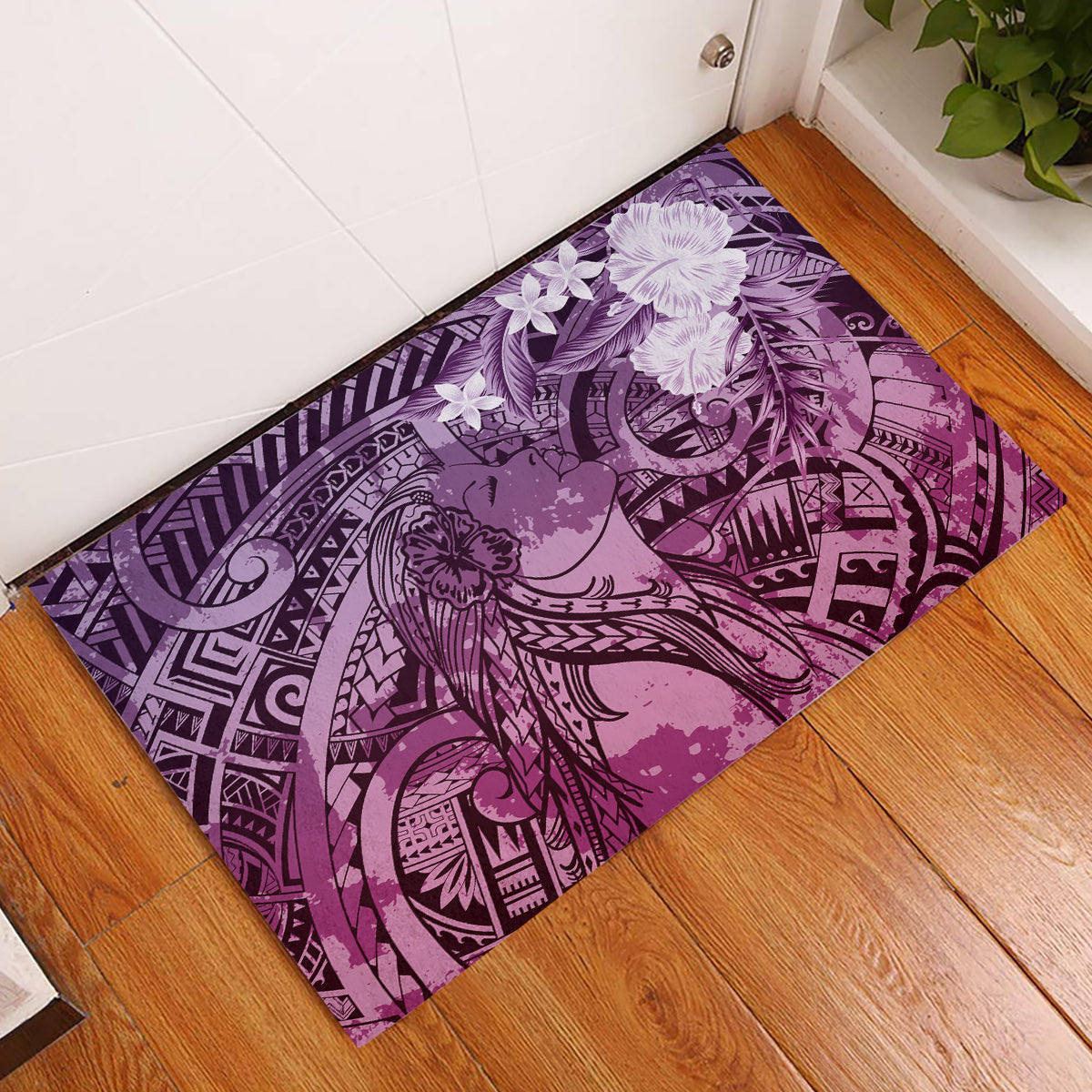 Pacific Beauty Girl Rubber Doormat Pink Polyneisan Tribal Vintage Motif LT9 Pink - Polynesian Pride