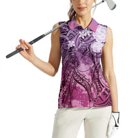 Pacific Beauty Girl Women Sleeveless Polo Shirt Pink Polyneisan Tribal Vintage Motif