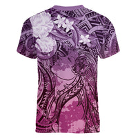 Pacific Beauty Girl Women V-Neck T-Shirt Pink Polyneisan Tribal Vintage Motif