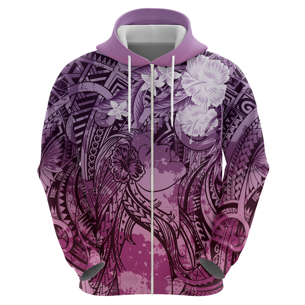 Pacific Beauty Girl Zip Hoodie Pink Polyneisan Tribal Vintage Motif