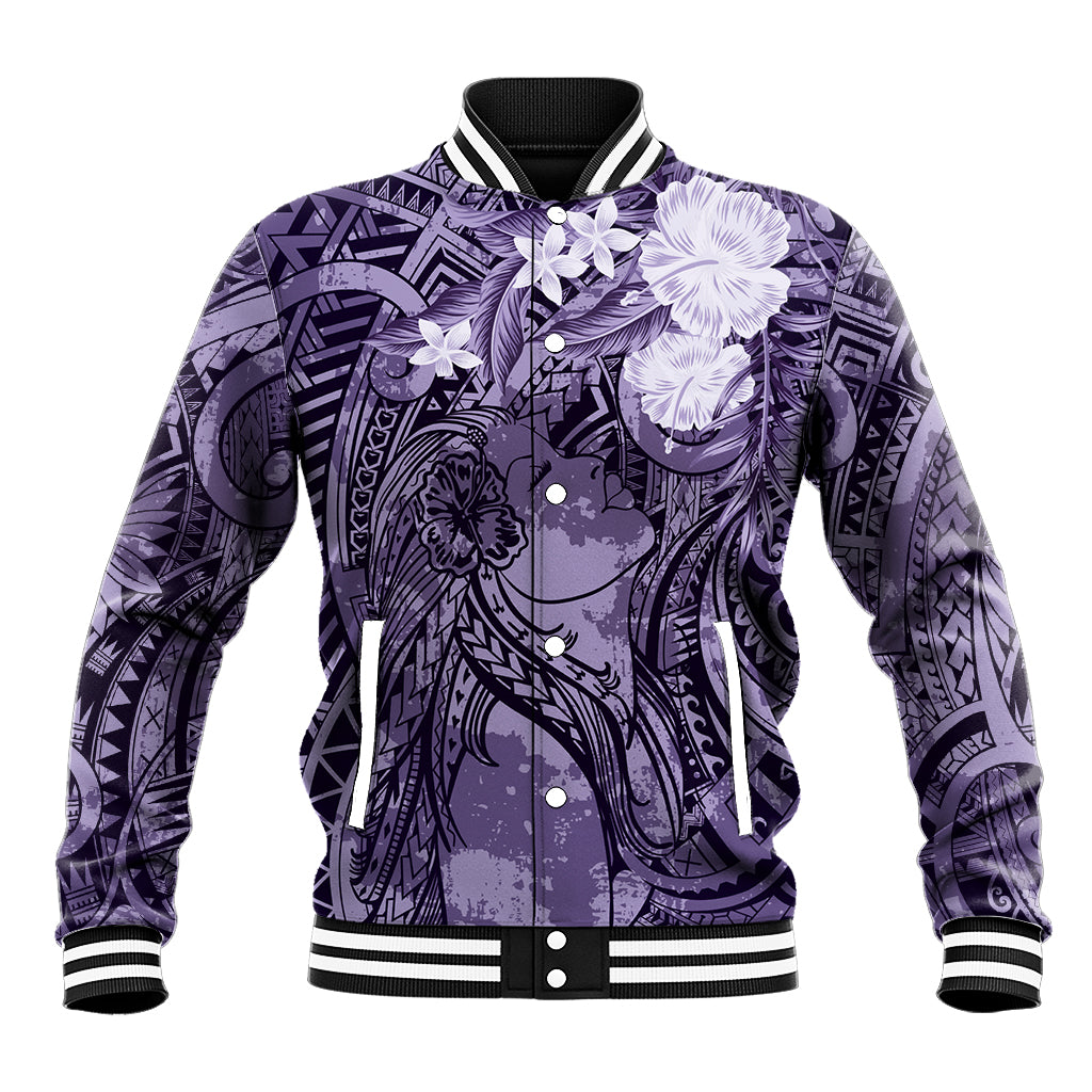 Pacific Beauty Girl Baseball Jacket Violet Polyneisan Tribal Vintage Motif
