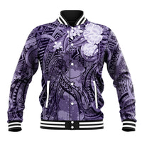 Pacific Beauty Girl Baseball Jacket Violet Polyneisan Tribal Vintage Motif