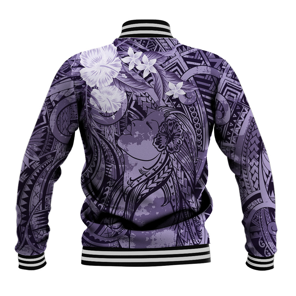 Pacific Beauty Girl Baseball Jacket Violet Polyneisan Tribal Vintage Motif