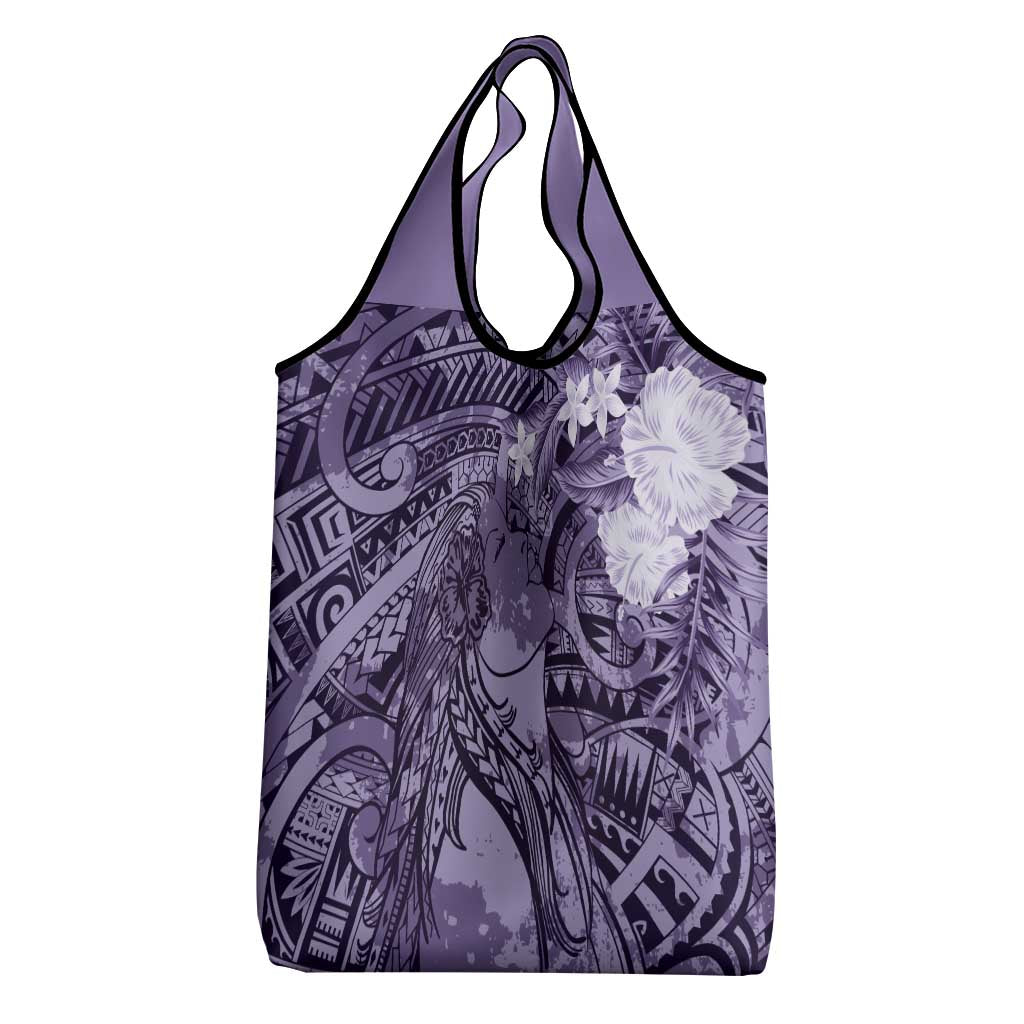 Pacific Beauty Girl Grocery Bag Violet Polyneisan Tribal Vintage Motif