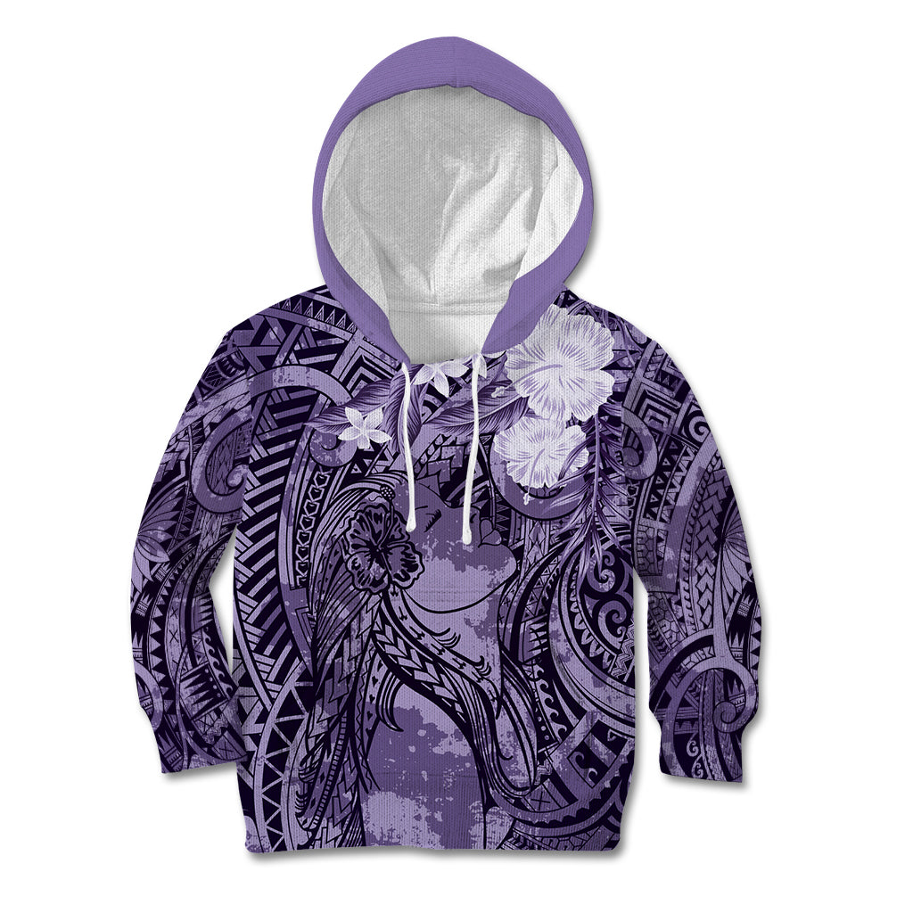 Pacific Beauty Girl Kid Hoodie Violet Polyneisan Tribal Vintage Motif