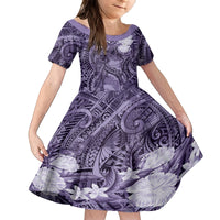 Pacific Beauty Girl Kid Short Sleeve Dress Violet Polyneisan Tribal Vintage Motif