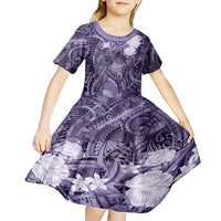 Pacific Beauty Girl Kid Short Sleeve Dress Violet Polyneisan Tribal Vintage Motif