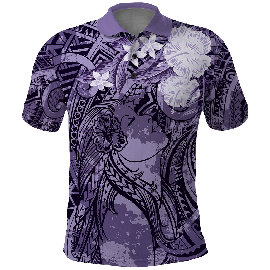 Pacific Beauty Girl Polo Shirt Violet Polyneisan Tribal Vintage Motif