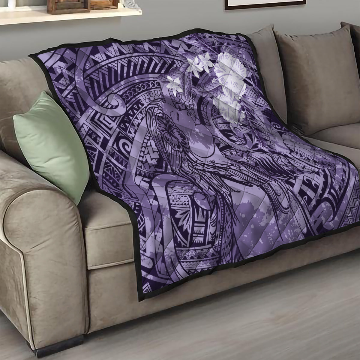 Pacific Beauty Girl Quilt Violet Polyneisan Tribal Vintage Motif